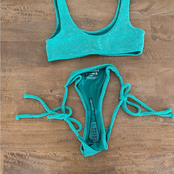 FRANKIES BIKINIS Set Connor Top & Mackenzie Bottom Terry Lurex Mistletoe Green - Picture 6 of 6